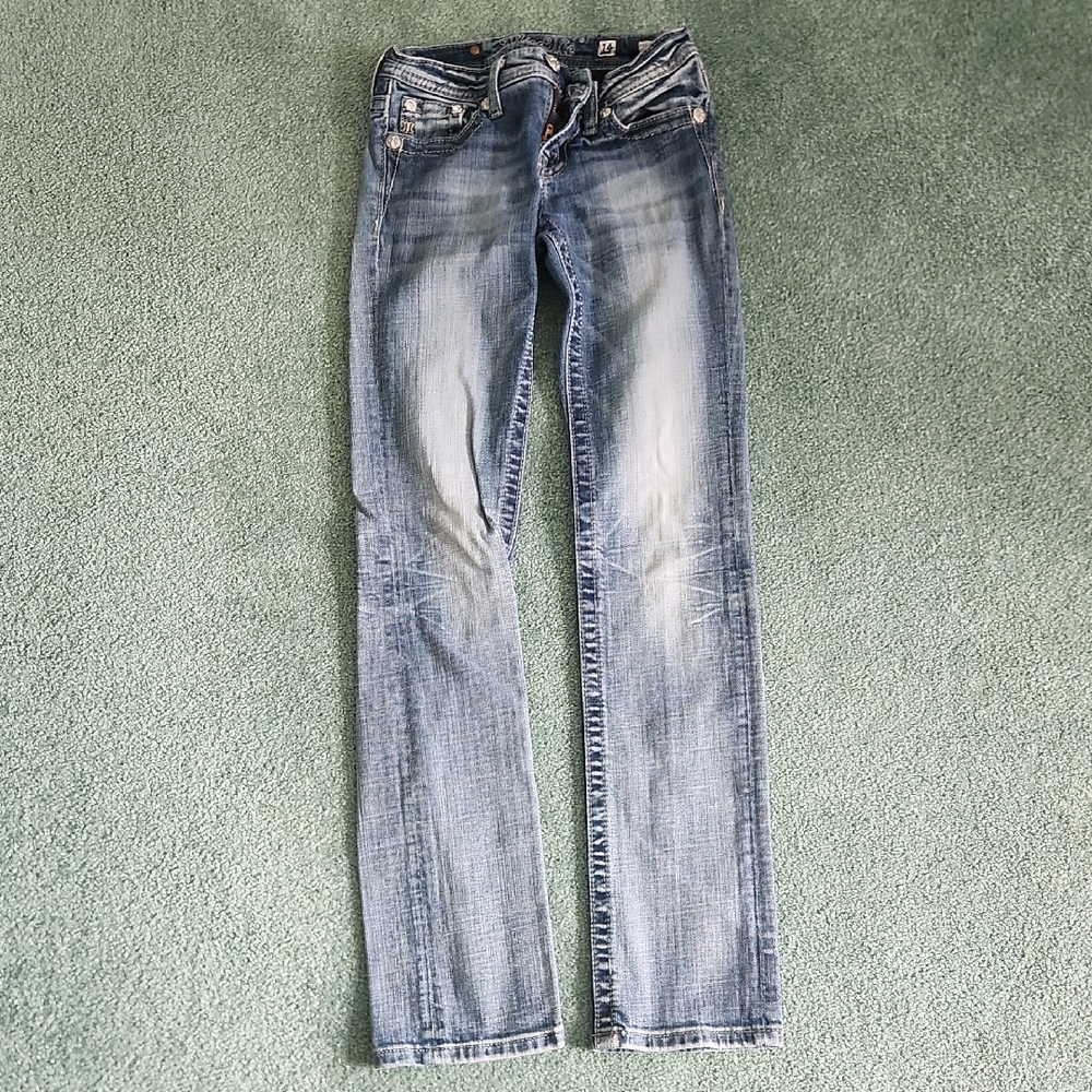 Miss Me Light Blue Straight Jeans with Whiskering